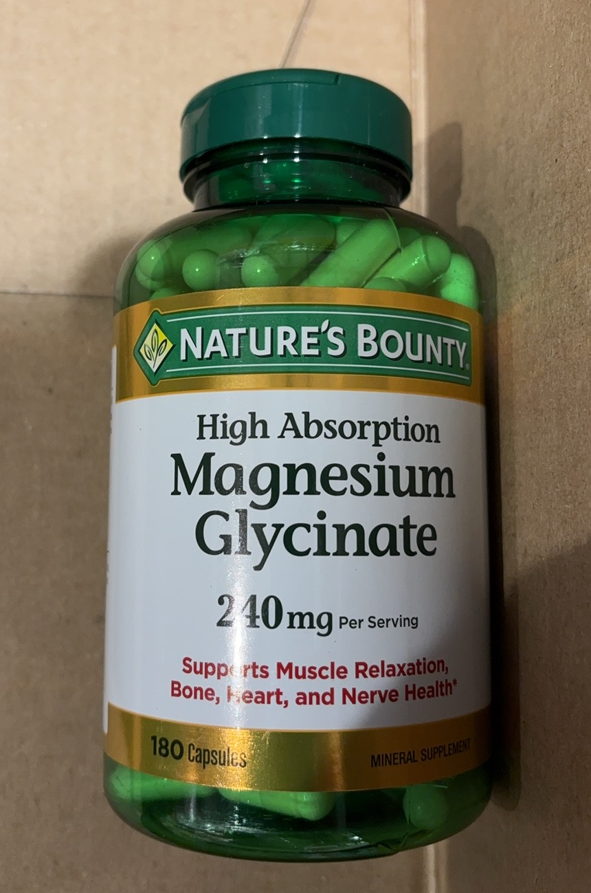 Nature's Bounty High Absorption Magnesium Glycinate 240 mg, 180 Cap. Exp 07/2027