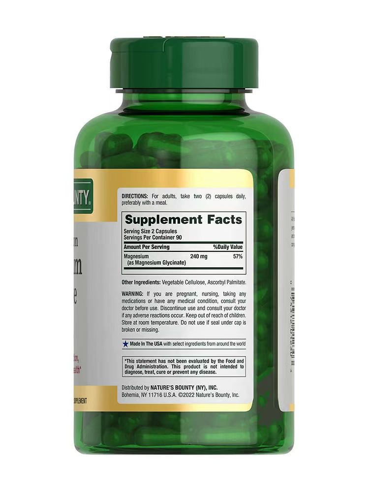 Nature's Bounty High Absorption Magnesium Glycinate 240 mg, 180 Cap. Exp 07/2027