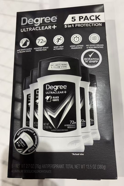 Degree UltraClear Black+White Men's Antiperspirant Deodorant 5 Pack/2.7oz Each