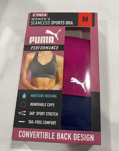 PUMA Women's Performance Seamless Sports Bra Convertible Back Design-2 Pack (Copy)