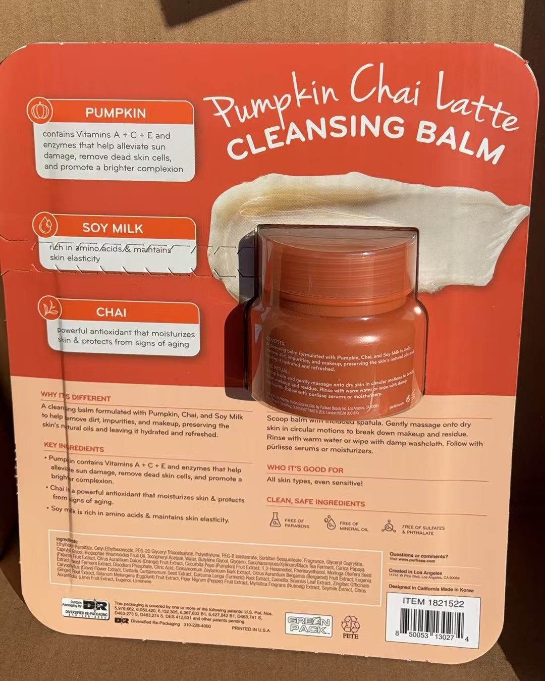 Purlisse Pumpkin Chai Latte Cleansing Balm 3.4 Oz + Bonus Travel Size 0.4 Oz