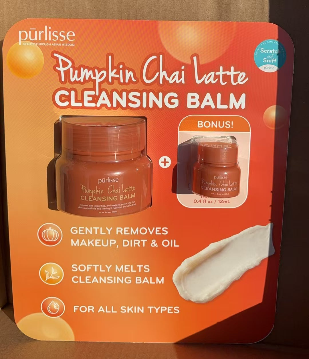 Purlisse Pumpkin Chai Latte Cleansing Balm 3.4 Oz + Bonus Travel Size 0.4 Oz