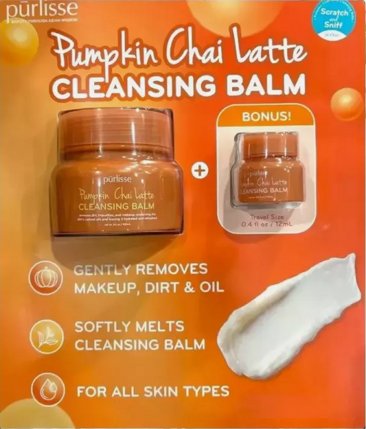 Purlisse Pumpkin Chai Latte Cleansing Balm 3.4 Oz + Bonus Travel Size 0.4 Oz