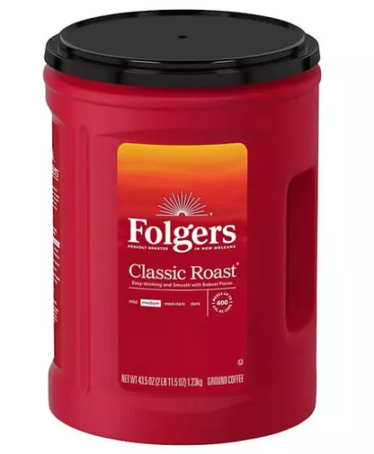 Folgers Classic Roast Ground Coffee - MEDIUM ROAST 43.5 oz / 1.23kg