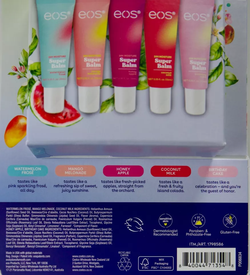 eos 24H Moisture Super Lip Balm-5 Pack, 0.35 fl oz / 10ml Each