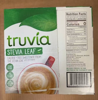 Truvia Stevia Leaf Calorie-Free Natural Sweetener 400 ct (Individual Packets)