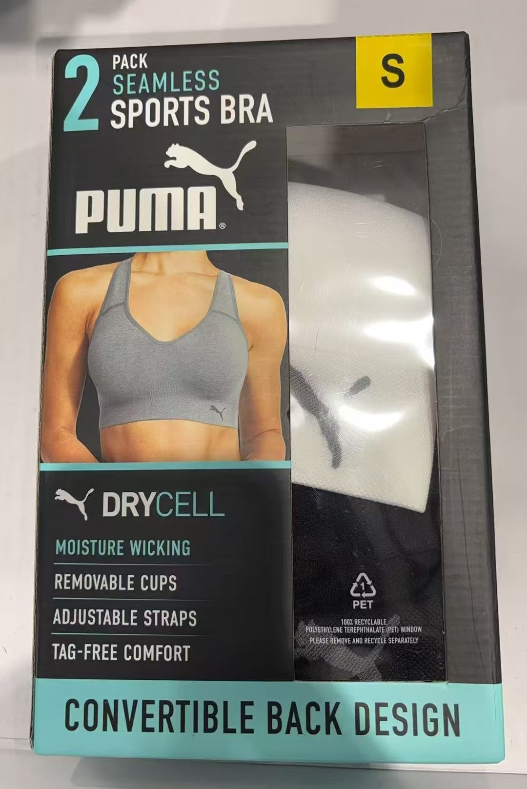 PUMA Women's Performance Seamless Sports Bra Convertible Back Design-2 Pack