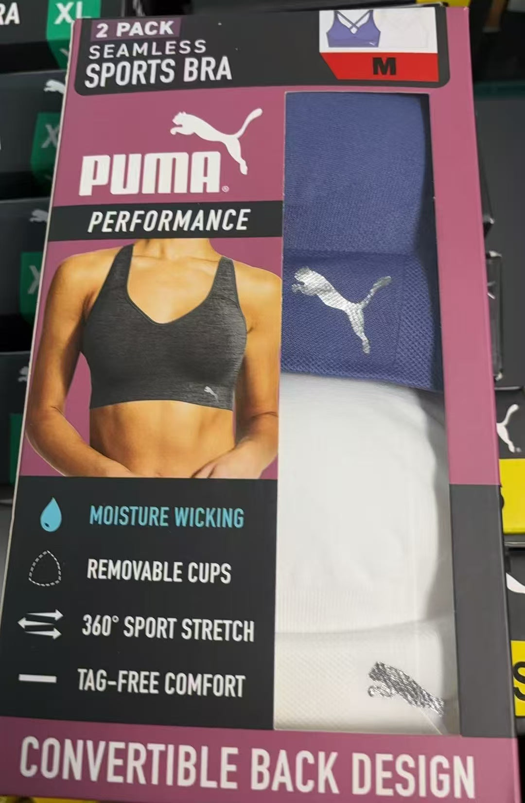 PUMA Women's Performance Seamless Sports Bra Convertible Back Design-2 Pack