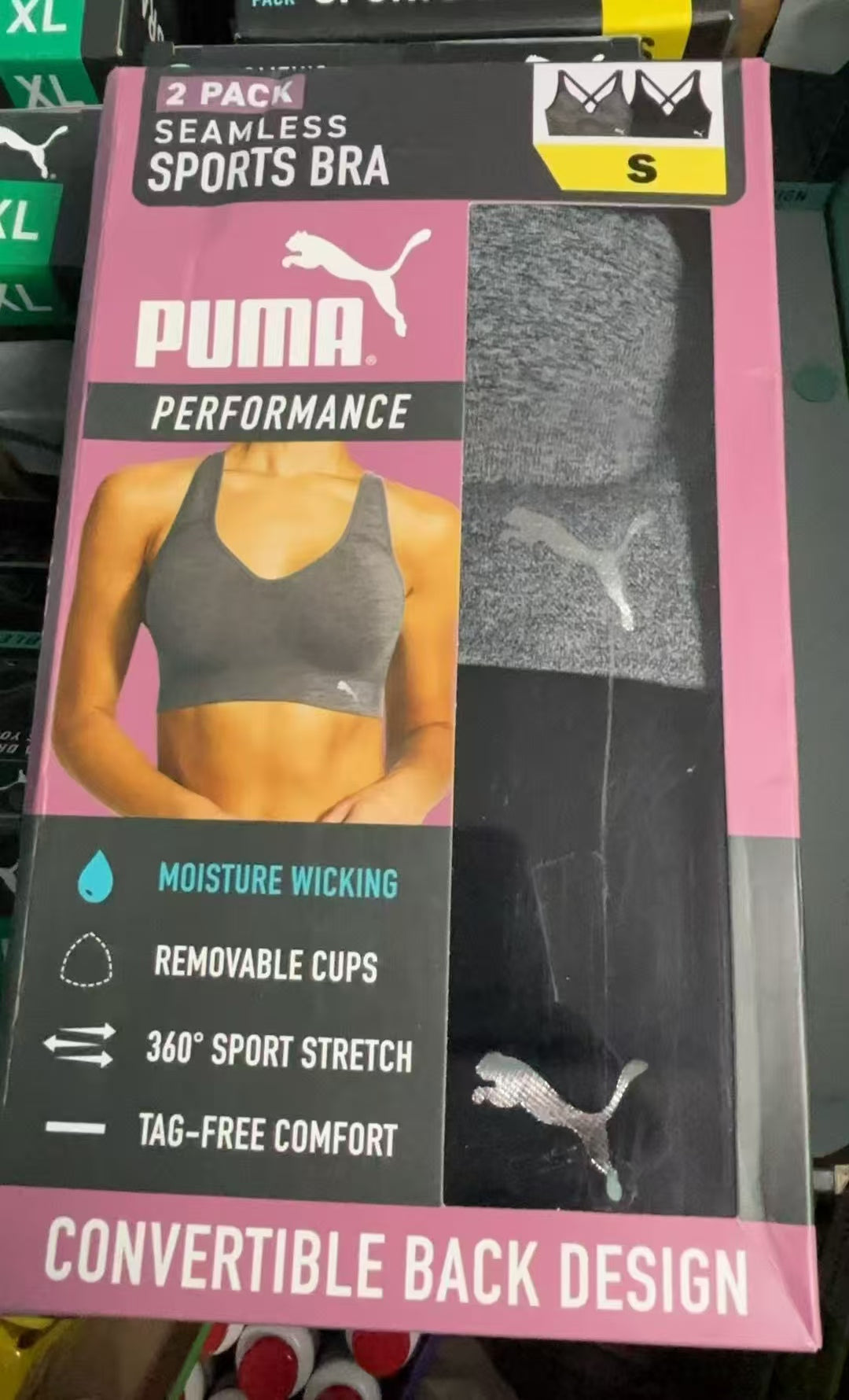 PUMA Women's Performance Seamless Sports Bra Convertible Back Design-2 Pack