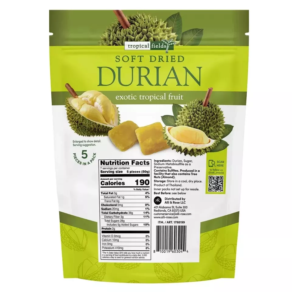 Tropical Fields Soft Dried Durian Thai Exotic Tropics Fruit 12.35 OZ / 350g