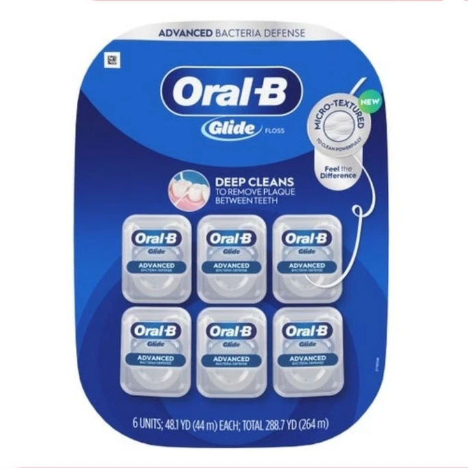 Oral-B Glide Advanced Bacteria Defense Floss 44m Each (Pack of 6)
