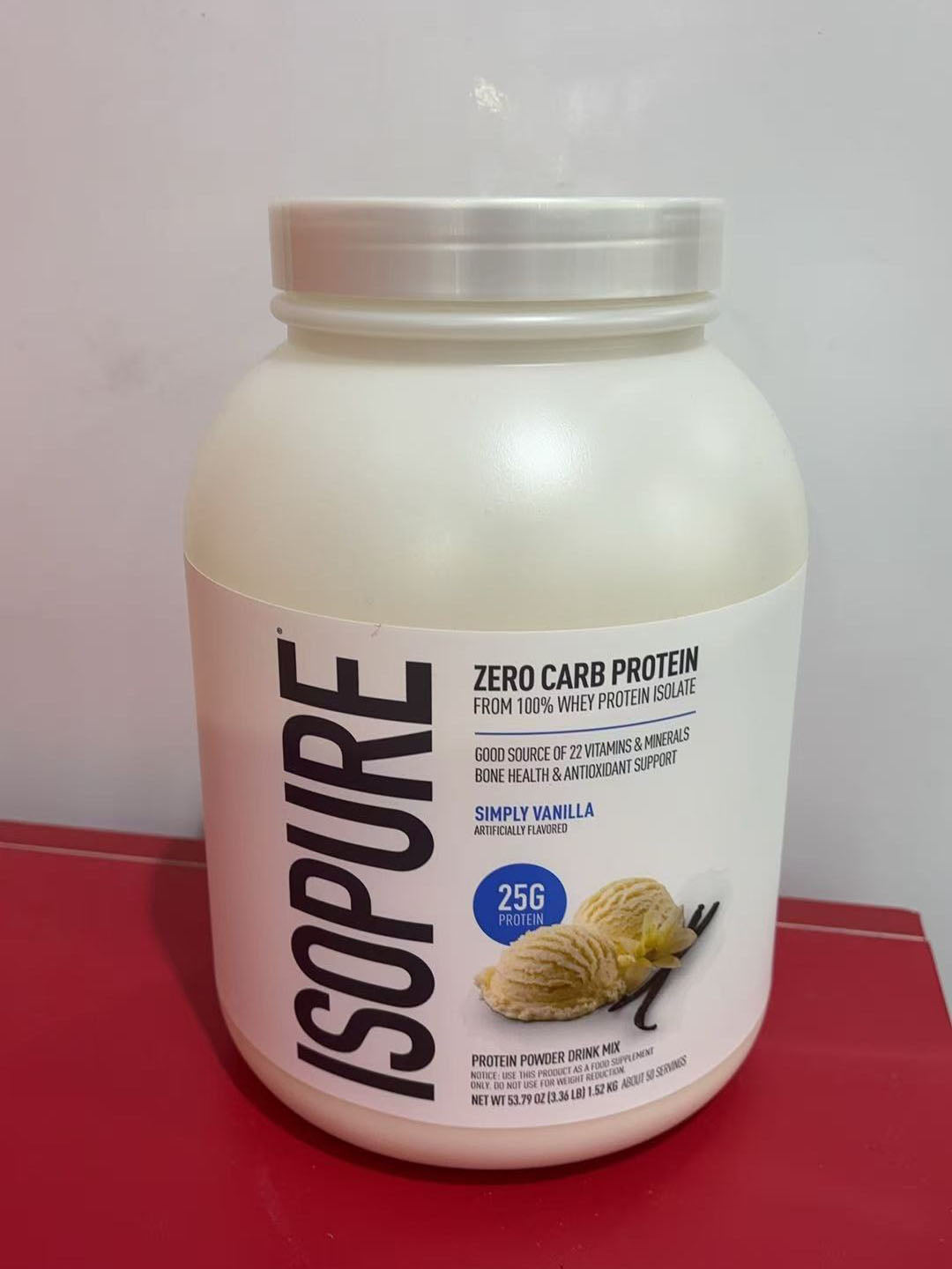 Isopure Zero Carb 25G 100% Whey Protein Powder, Simply Vanilla, 3.36lb/1.52kg
