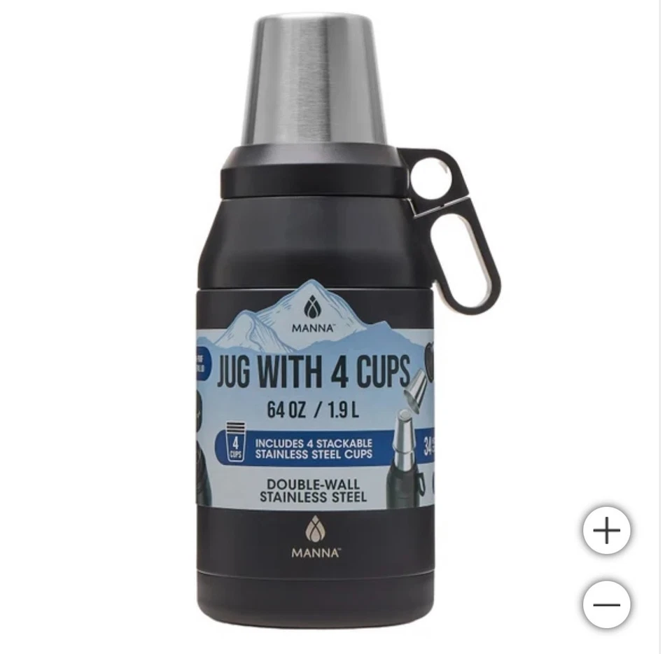 Manna 64 Oz Jug With 4 Stackable Stainless Steel Cups