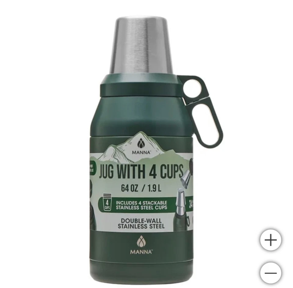 Manna 64 Oz Jug With 4 Stackable Stainless Steel Cups