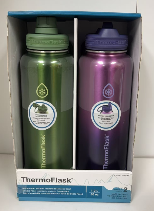 ThermoFlask Double-wall Vacuum Insulated Stainless Steel Bottle-2PK (1.2L/40oz)