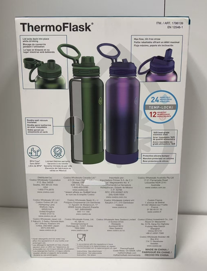 ThermoFlask Double-wall Vacuum Insulated Stainless Steel Bottle-2PK (1.2L/40oz)