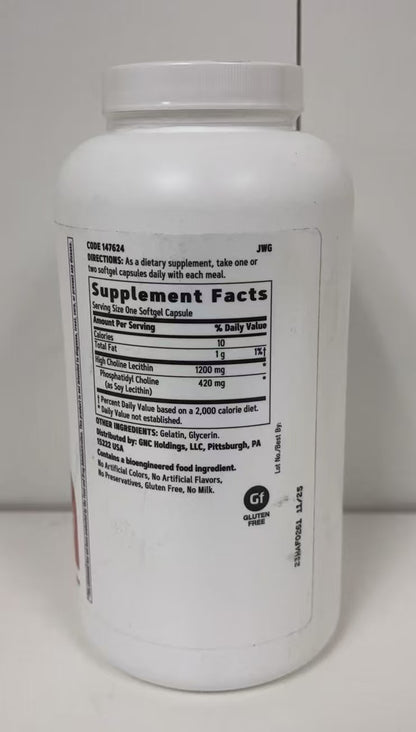 GNC Triple Lecithin 1200mg supplement, 180 Softgels