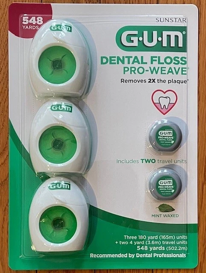 G·U·M Pro-Weave Dental Floss Mint Waxed 3 Count + 2 Travel Units 548 Yards Total