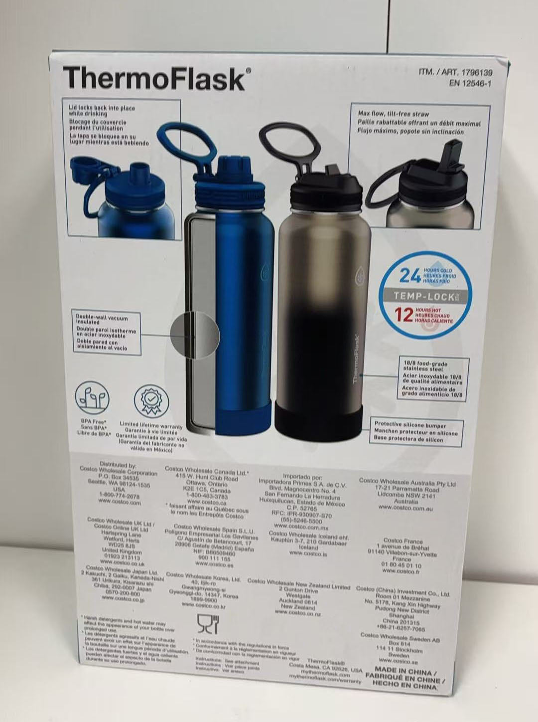 ThermoFlask Double-wall Vacuum Insulated Stainless Steel Bottle-2PK (1.2L/40oz)