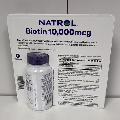 NATROL Beauty Biotin 10000mcg 4X Fast Dissolve Strawberry 250 Tablets