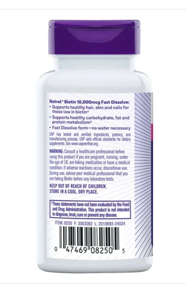 NATROL Beauty Biotin 10000mcg 4X Fast Dissolve Strawberry 250 Tablets