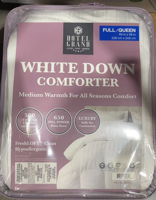 Hotel Grand White Down Comforter 500TC 650 FP 100% Cotton Cover/ Queen Size