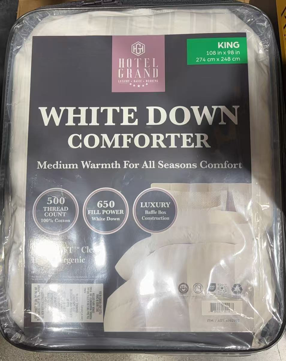 Hotel Grand White Down Comforter 500TC 650 FP 100% Cotton Cover/ King Size