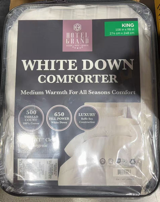 Hotel Grand White Down Comforter 500TC 650 FP 100% Cotton Cover/ King Size