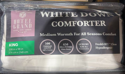 Hotel Grand White Down Comforter 500TC 650 FP 100% Cotton Cover/ King Size