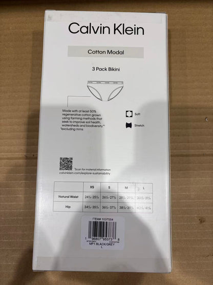 Calvin Klein 3 Pack Cotton Modal Bikini Panties Size L