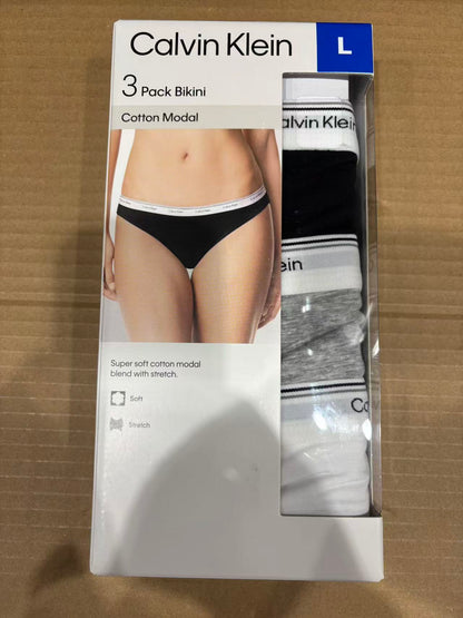 Calvin Klein 3 Pack Cotton Modal Bikini Panties Size L