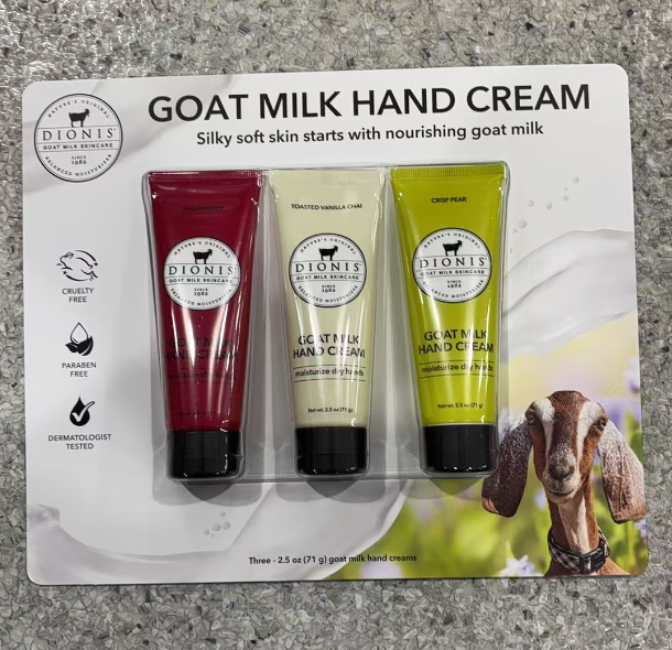 Dionis Goat Milk Skincare Assorted Scented Hand Cream 3 Pack, 2.5oz Travel Size