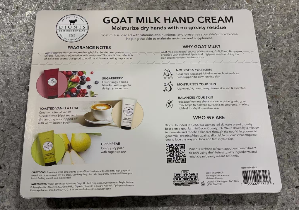 Dionis Goat Milk Skincare Assorted Scented Hand Cream 3 Pack, 2.5oz Travel Size