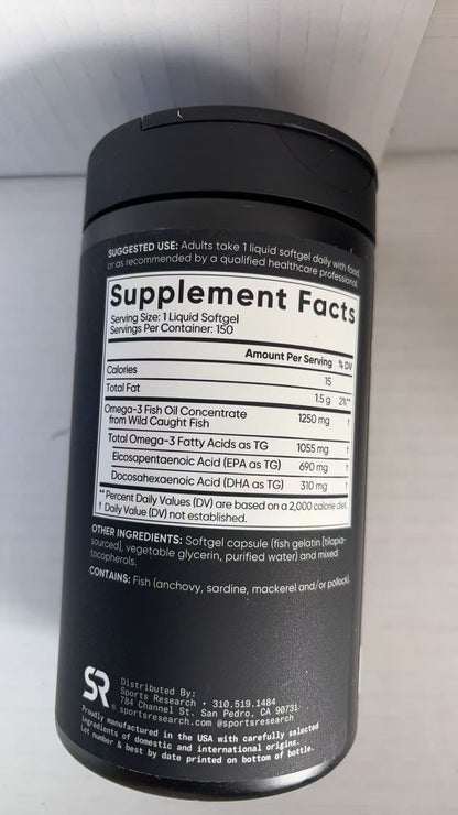 Sports Research Triple Strength Omega-3 Fish Oil, 150 Fish Softgels