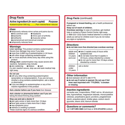 TYLENOL Extra Strength 500mg Acetaminophen Caplets - 325 Count