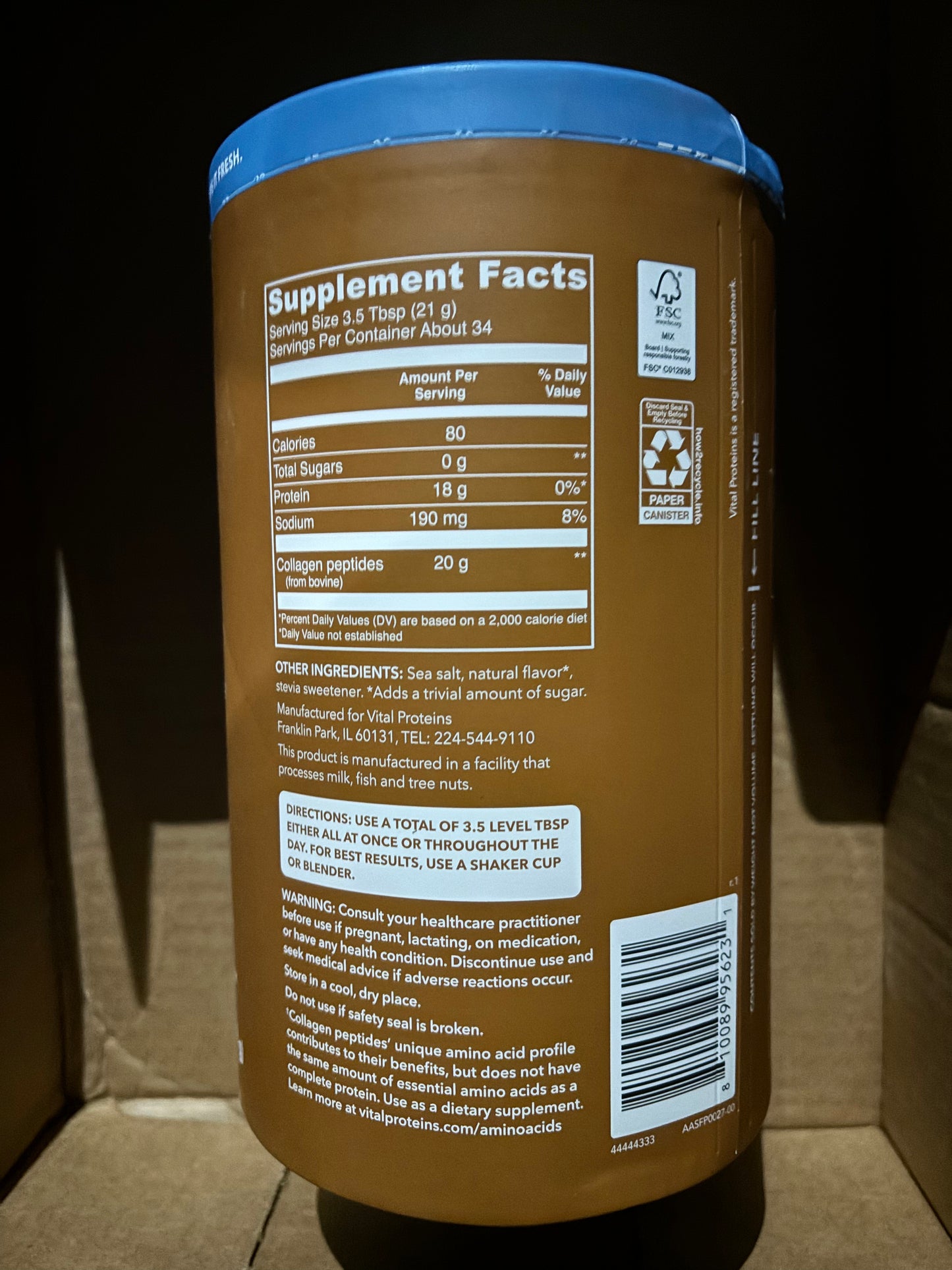 Vital Proteins Collagen Peptides Salted Caramel Powder, 25.7 OZ / 729 g