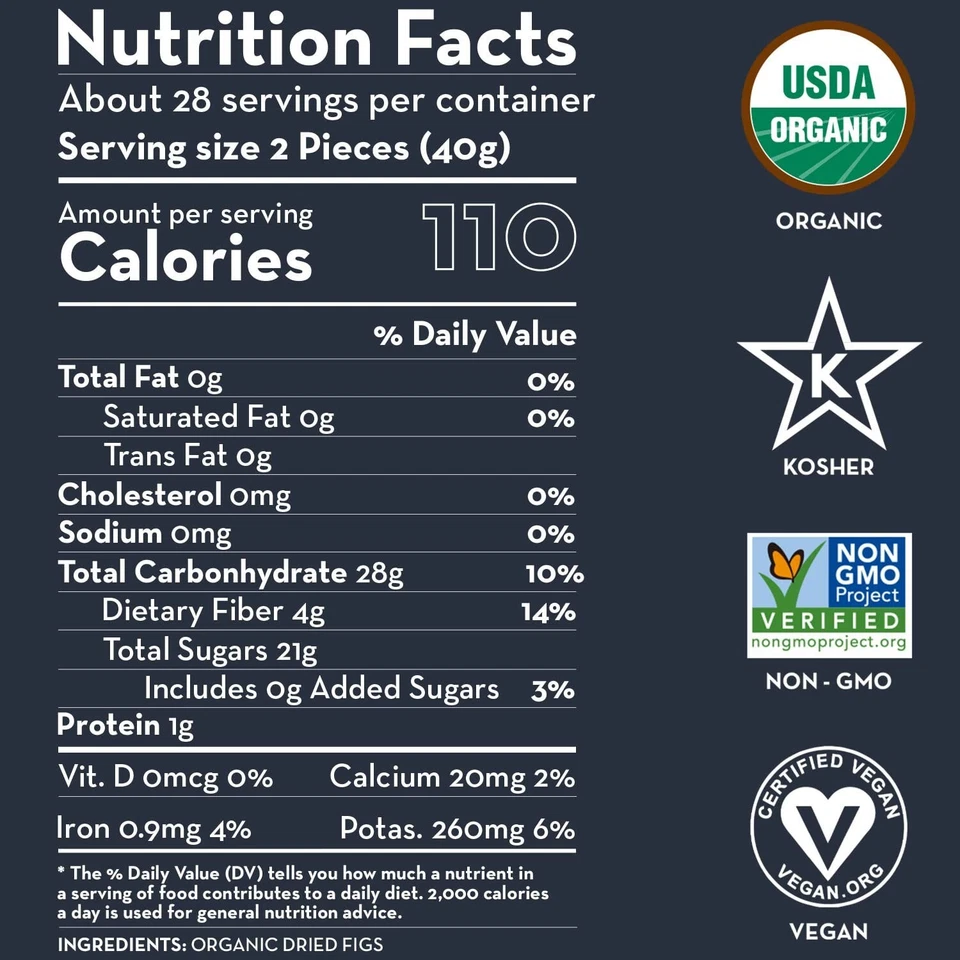 Sunny Fruit Organic Sun-Dried Smyrna Figs Dried Fruit Unsulfured - 40oz / 1.13kg