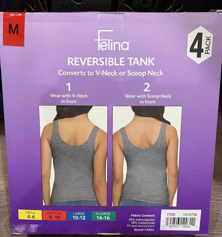 Felina Ladies’s Reversable Tank, 4-pack -Reversible Necklines
