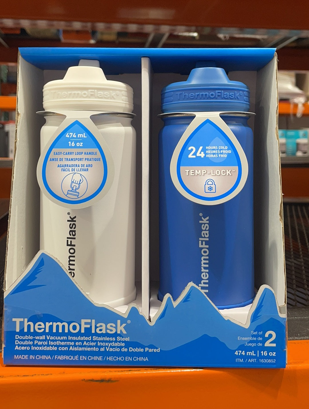 ThermoFlask Double-Wall Vacuum Insulated Stainless Steel Water Bottles-2 Pack