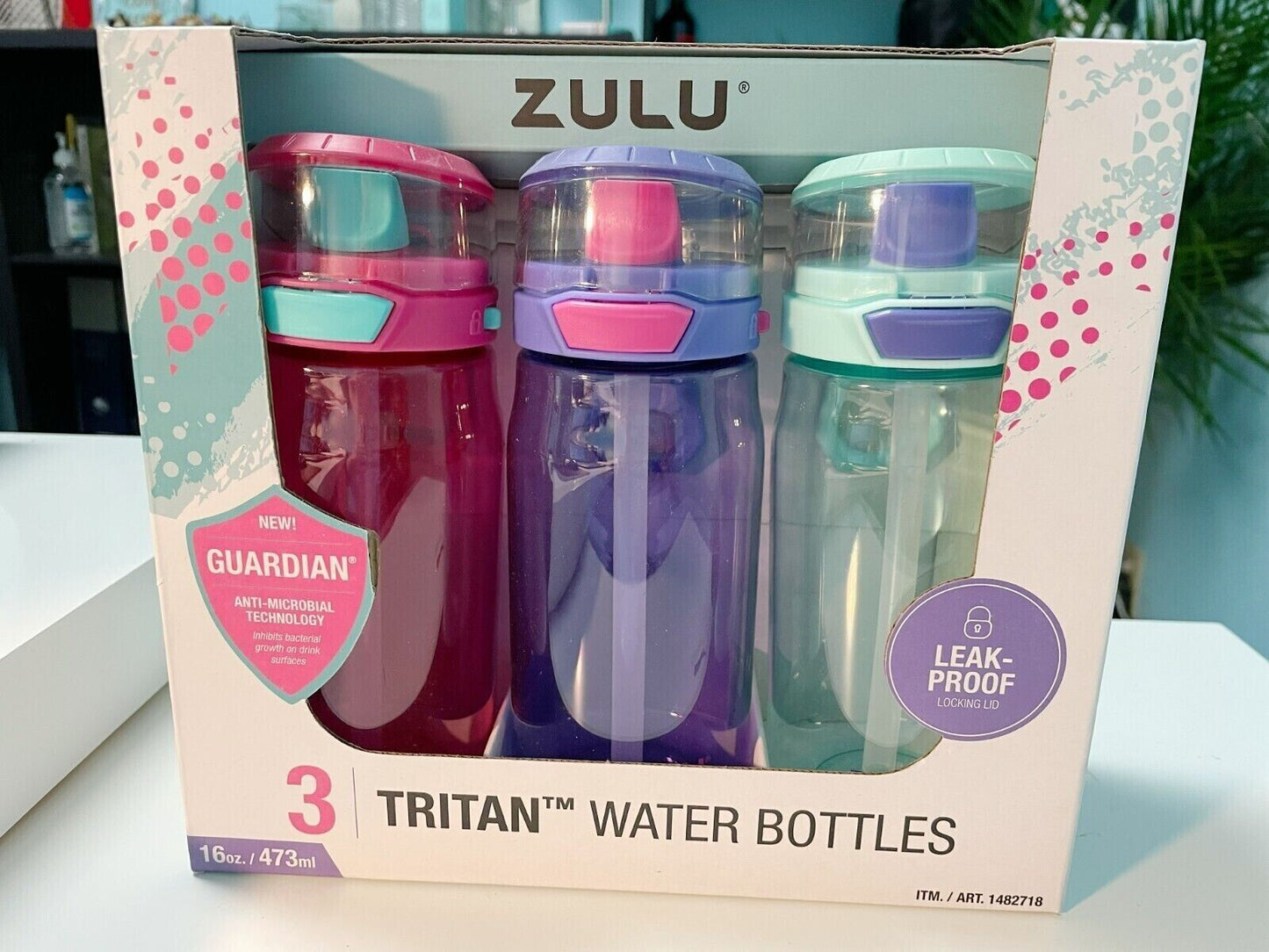ZULU Tritan Leak-Proof Water Bottles-3 Pack (16 oz/473ml Each)