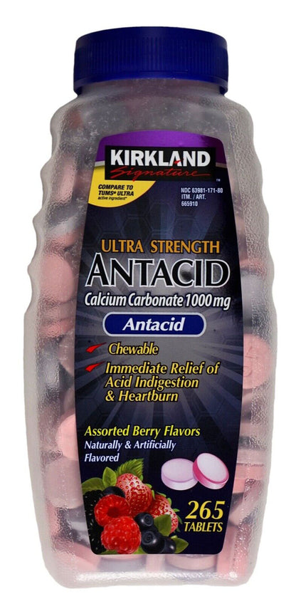 Kirkland Ultra Strength Antacid Calcium Carbonate 1000mg Chewable 265 Tablets EXP. 05/2026