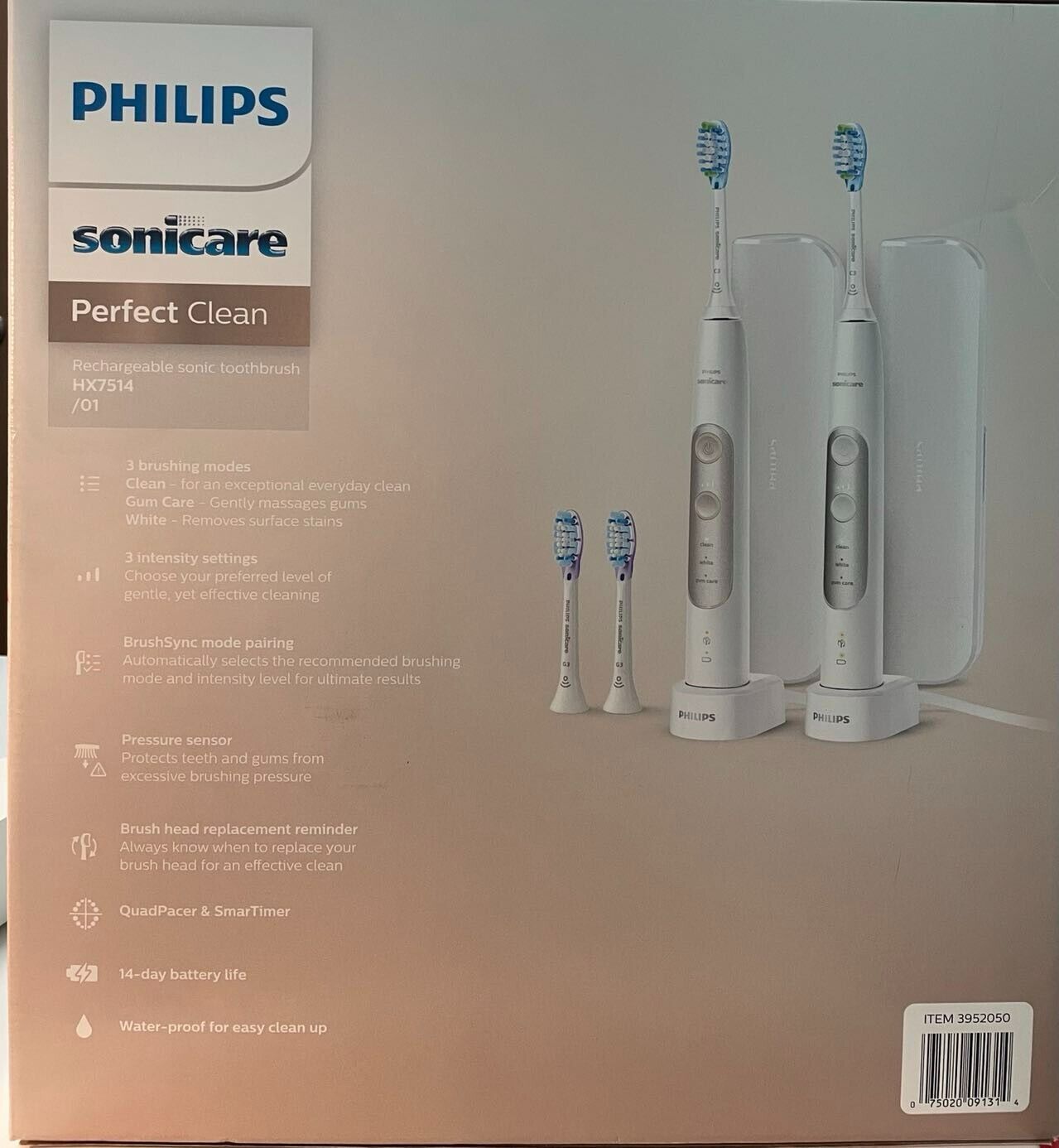 Philips Sonicare PerfectClean Rechargeable Toothbrush, White 2-pack HX7514/01