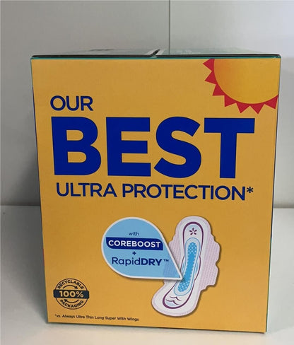 Always Ultra Thin Advanced Protection Long Super With Wings Pads, 88-count