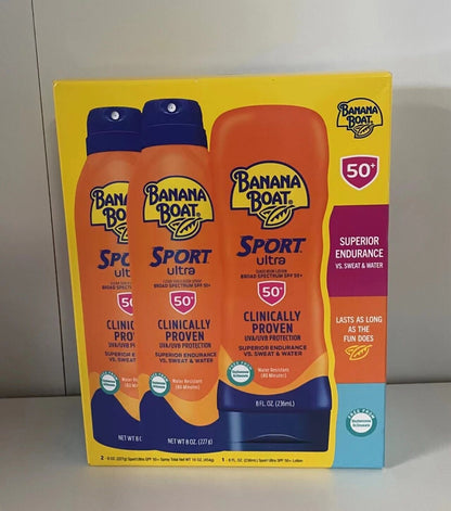 Banana Boat Sport Ultra Sunscreen Spray & Lotion -Broad Spectrum SPF 50 - 3-Pack
