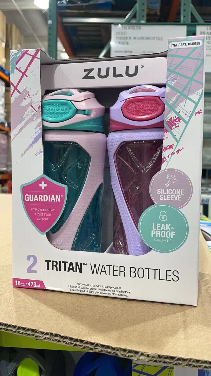 Zulu Tritan Water Bottle for Children with Silicon sleeve & leak-proof-16oz*2pcs