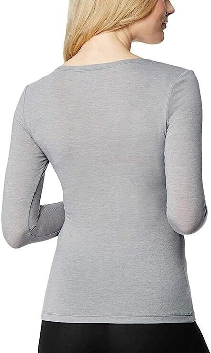 32 Degrees Heat Women's Long Sleeve Scoop Neck T-Shirt 2 PK Black/White & Grey
