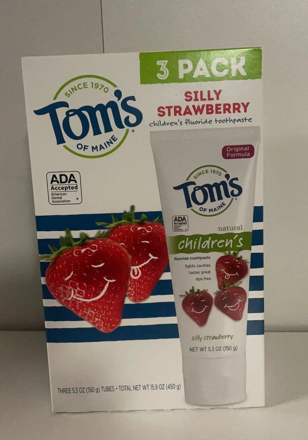 Tom's of Maine Children's Natural Fluoride Toothpaste-3 Pack Silly Strawberry