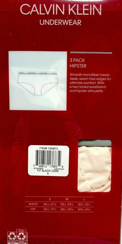 Calvin Klein Women's Seam-free Edges Underwear 3 Pack Hipster Panties
