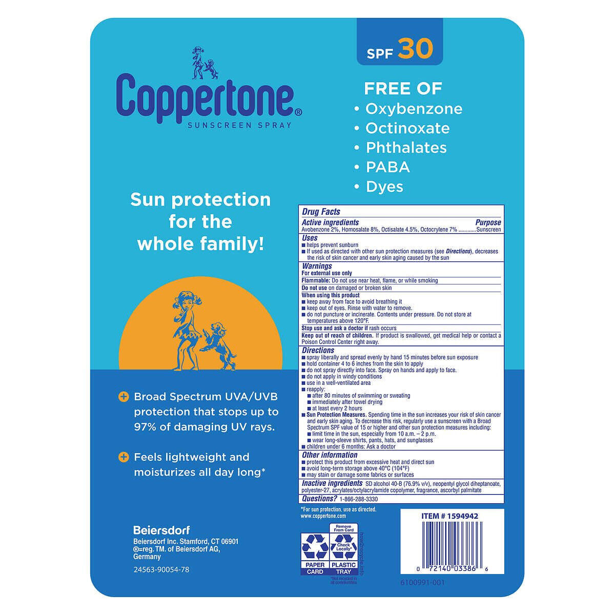 Coppertone Complete Sunscreen Spray SPF 30, 2-pack (7.3 oz each)