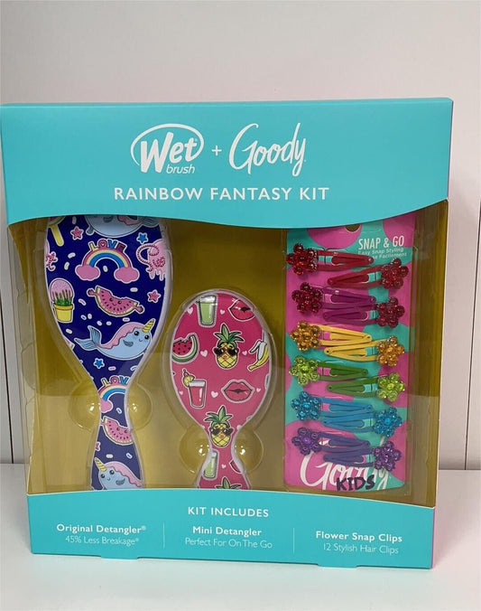 Wet Brush + Goody Rainbow Fantasy Kit (Detangler*2, Flower Snap Clip*12)